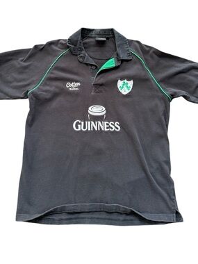 Guinness Black Polo with Green Accents, White Logo pint glass Irish beer